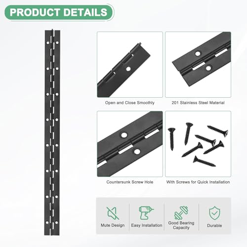 M METERXITY 2-Pack Piano Hinges, 16 Inch / 400mm Stainless Steel Continuous Piano Hinge with Holes and Screws for Cabinets Door/Storage Box [1.2X 0.04/ 30x 1mm Open Width Thick, Black] - color: Black, size: 16x1.2x0.04"