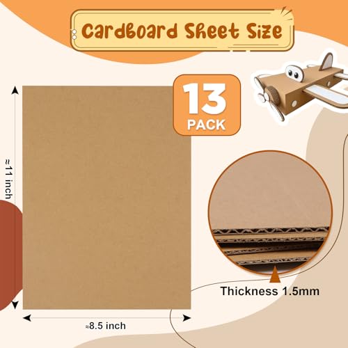Cardboard Sheets，13 Pack 8.5"x11" Corrugated Cardboard Sheets,Cardboard Inserts Flat for DIY Crafts,Packing, Shipping, Mailing(Brown)
