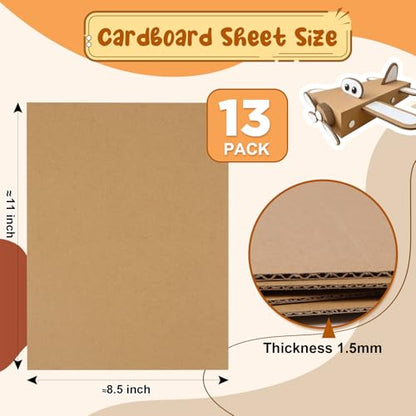 Cardboard Sheets，13 Pack 8.5"x11" Corrugated Cardboard Sheets,Cardboard Inserts Flat for DIY Crafts,Packing, Shipping, Mailing(Brown)