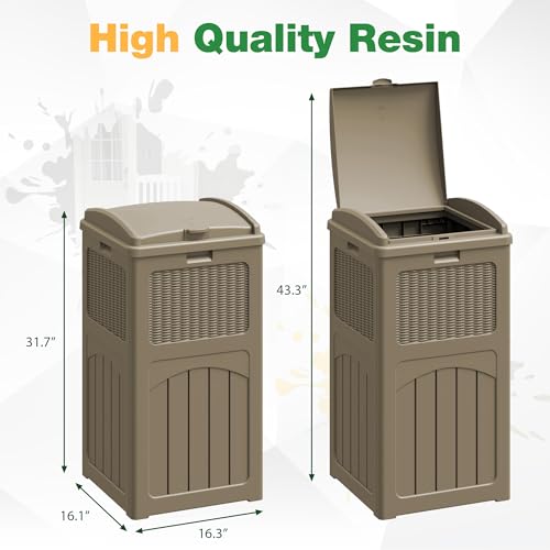 Flamaker 30 Gallon Trash Can, Resin Outdoor Garbage Can with Lid 2 Pack - color: Brown, size: 2 Packs