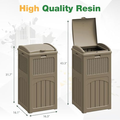 Flamaker 30 Gallon Trash Can, Resin Outdoor Garbage Can with Lid 2 Pack - color: Brown, size: 2 Packs