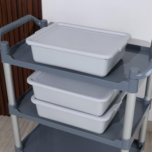 3 Packs 15 L Plastic Bus Tubs with Lids, Commercial Bus Box, Gray