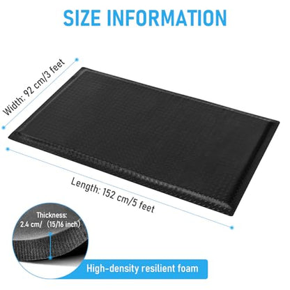 Anti Fatigue Mat 3x5Ft 15/16" Thick Soft Sponge Ergonomic Mat Black - size: 59.9"L x 36.2"W x 0.9"Th