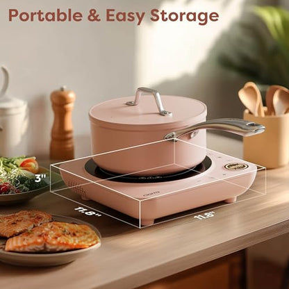 CIARRA CATIH1A-P Portable Induction Cooktop, Slim Single Electric Countertop Burner with Sensor Touch and Digital time, Pink - color: Pink