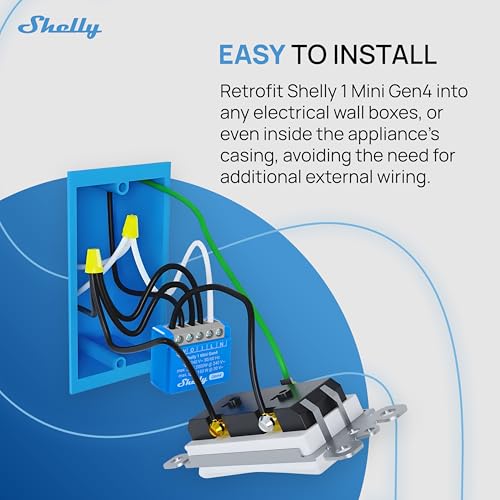 Shelly 1 Mini Gen4 Smart Relay Switch, Wi-Fi, Matter & Zigbee, 1-Channel 8A
