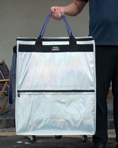 Large Phantom White Reusable Grocery Bag on Wheels, Folding Rolling Tote - color: Phantom White, size: Large
