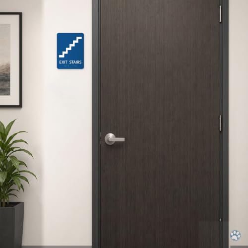 Alpha Dog Exit Stairs Sign, 8x6 ADA Braille Sign, Blue - color: Blue, size: Exit Stairs