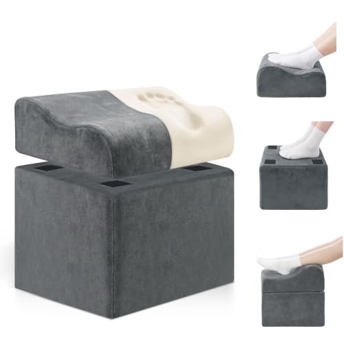 Foot Rest for Under Desk at Work, Ergonomic 2-in-1 Footrest Stool with 3 Adjustable Heights, Wave Contoured Foam Leg & Feet Support Cushion with Washable Velvet Cover for Office Chair, Gaming, Car