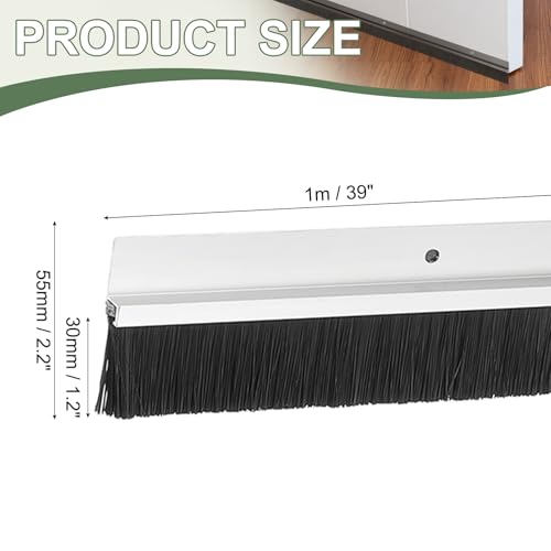 Door Sweep Aluminum Alloy Brush Sweeps, 1.2 Inch Black PP Brush 39"L x 2.2"W Fit for Gaps of Door Bottom - H-Shape Holder (Silver) - color: Silver, size: 1.2 Inch