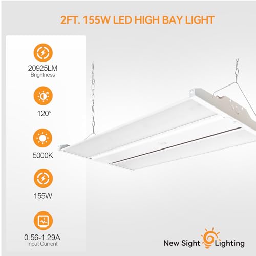 High Bay LED Shop Light, 20925LM 2FT LED Linear High Bay Fixture, 155W Commercial Bay Lighting, 120-277V, 5000K Daylight, Linear Hanging Light, UL&DLC Listed, 2PK - color: 155W - no sensor - White, size: 2PK