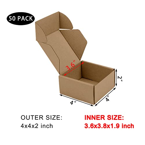 SUNLPH 50 Pack 4x4x2 Inches Small Shipping Boxes, Brown Corrugated Cardboard Boxes, Moving Mailing Packing Box - color: Brown, size: 4x4x2