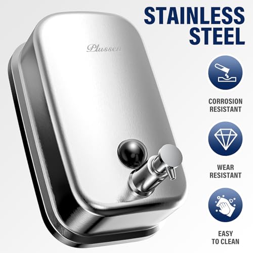 Commercial Soap Dispenser Wall Mount 304 Stainless Steel, Manual Liquid Hand Soap Dispenser for Bathroom Restroom Restaurant Hotel Office, Anti-Leak Pump - size: 1000ml(35oz)