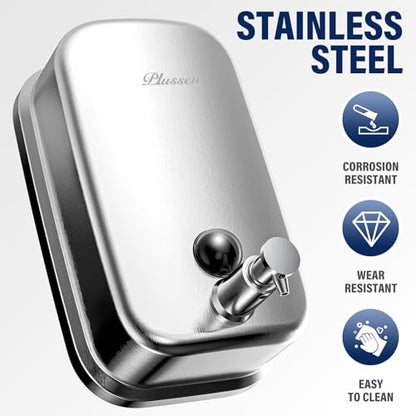 Commercial Soap Dispenser Wall Mount 304 Stainless Steel, Manual Liquid Hand Soap Dispenser for Bathroom Restroom Restaurant Hotel Office, Anti-Leak Pump - size: 1000ml(35oz)