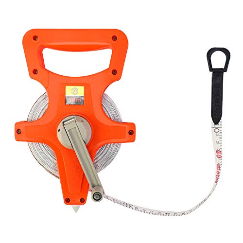 QWORK 1/2" x 100' Fiberglass Tape Measure, Engineer's Open Reel Dual Sided Measure, Orange - color: Orange - 1 pack, size: 30.5 m