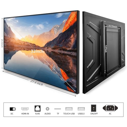 32" Capacitive Touchscreen Industrial Monitor, FHD 500Nits Android 13 Digital Signage Display Digital Menu Board, Reverse Control Laptop, Wireless Screen Mirroring, Built-in Speakers, USB, HDMI Ports - size: 32 Inch