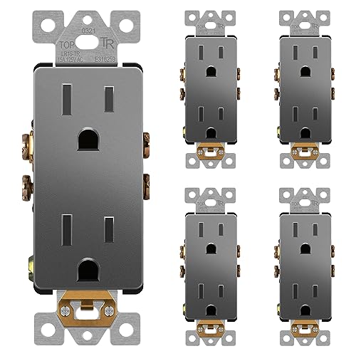 LIDER Decorator Receptacle, Tamper-Resistant Wall Outlet, 15A, 5-Pack - color: Space Gray, size: 15 Amp (No Wall Plate)