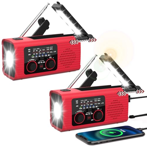 NITIGO Emergency Weather Radio, Am Fm Radio Survival Gear Hurricane Supplie - color: Red, size: 4000mAh-2PK