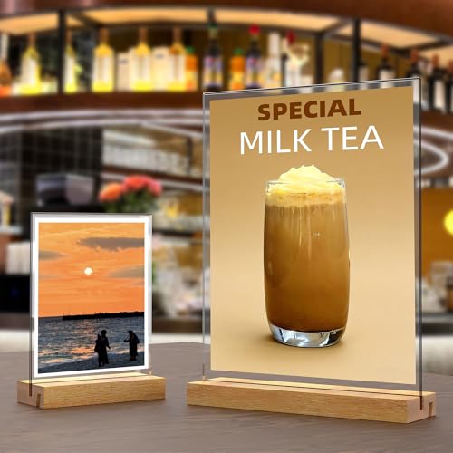 Acrylic Sign Holder with Wood Base 8.5x11 Inch Vertical and Slant Displays (5 Pack 8.5*11") - size: 5 Pack 8.5*11"