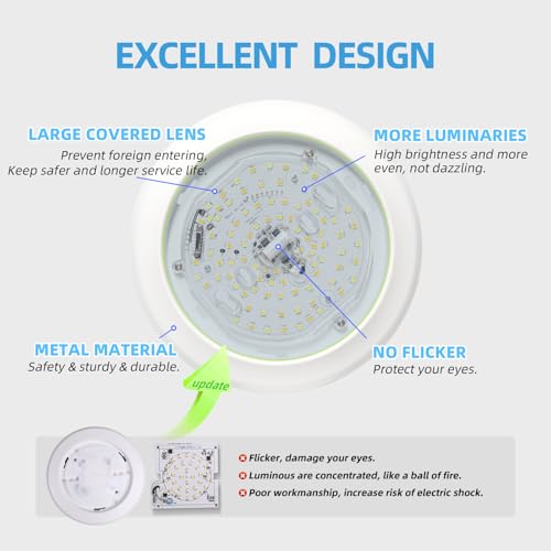 ECOELER 5CCT Selectable LED Flush Mount Ceiling Light, 6 Inch Dimmable Disc Lights, 16.5W 1100LM, Low Profile Surface Mount Ceiling Lights for Kitchen, Garage, Laundry, ETL&FCC, 6 Pack - color: 5CCT (2700K/3000K/4000K/5000K/6000K), size: 6 - Pack