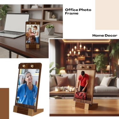 Sliner 6 Pcs 4 x 6 Inches Acrylic Sign Holders with Walnut Wood Base Clear Acrylic Frame Display Stand Table Stand for Menu Poster Flyer Restaurant Office Coffee Shop Store Bar - size: 4 x 6 Inches