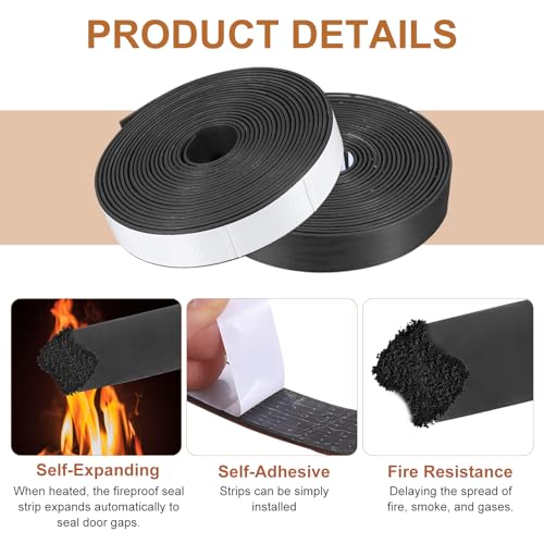 Smoke Fire Seal Strip 16.4Ft 25mm / 0.98" W x 2mm/0.08" T Black - color: Black, size: 16.4FT x 25mm / 0.98" W x 2mm/0.08" T