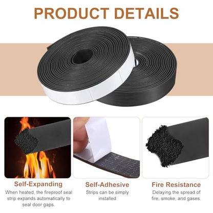 Smoke Fire Seal Strip 16.4Ft 25mm / 0.98" W x 2mm/0.08" T Black - color: Black, size: 16.4FT x 25mm / 0.98" W x 2mm/0.08" T