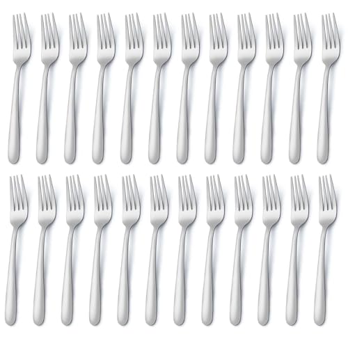 Pleafind Dinner Forks - 24 Pcs 7.1 Inch Stainless Steel Forks Silverware, Mirror Polished Silverware Forks, Durable Flatware Forks Set, Suitable for Home Kitchen Dining Restaurant, Dishwasher Safe - color: light silver