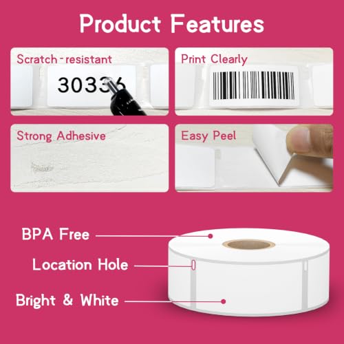 12 Rolls, 6000 Barcode Labels Replacement for DYMO 30336 (1" x 2-1/8") - size: 1" x 2-1/8" | 30336-12 Rolls
