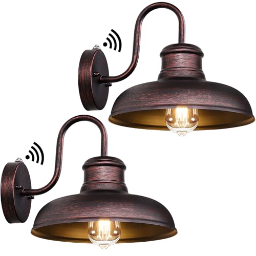 TOBUSA 2-Pack Dusk to Dawn Outdoor Wall Lights, Waterproof Farmhouse Gooseneck Barn Lights, 11.5'' Distressed Brown Outside Wall Sconces for House, Porch, Garage - color: Distressed Brown, size: 11.5 inch