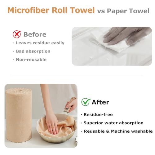 Jessy Home 80 Pack Microfiber Cleaning Cloth Roll Reusable Paper Towels 12"x12" Tear Away Cloth, Microfiber Towels for Cars, Wash Cloths, Lint Free Rags for House, Kitchen,Window,Cleaning Supplies - color: Apricot Yellow