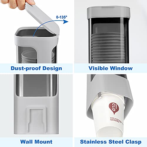 Cup Dispenser, Wall Mount Water Cooler Cups Holder Fit 3-5oz Cup - color: Gray