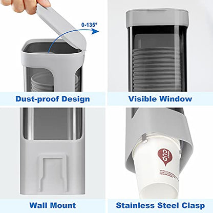 Cup Dispenser, Wall Mount Water Cooler Cups Holder Fit 3-5oz Cup - color: Gray