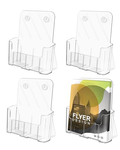 Acrylic Brochure Holder, 4 Packs Brochure Holder 8.5 x 11, Flyer Holder for Business, Clear Brochure Display Stand for Pamphlet Paper Literature Document Magazine Menu, Table Desk Wall Mount