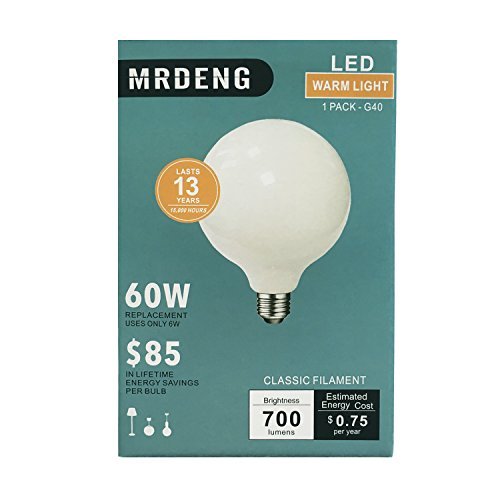 MRDENG Led Globe Light Bulbs Dimmable 60 Watt Replacement,Large G40(G125) 6-Watt(60-Watt Equivalent) LED Bulb,E26 Socket,Warm Light (5000K) Pack of 1 - color: 6w 5000k