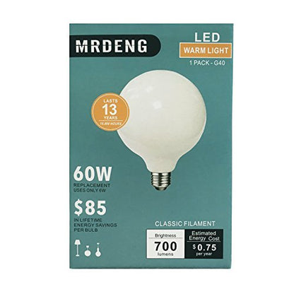 MRDENG Led Globe Light Bulbs Dimmable 60 Watt Replacement,Large G40(G125) 6-Watt(60-Watt Equivalent) LED Bulb,E26 Socket,Warm Light (5000K) Pack of 1 - color: 6w 5000k