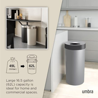 Umbra Vento Kitchen Trash Can, Open Top Bin, 16.5 Gallon, Grey/Nickel - color: Grey/Nickel