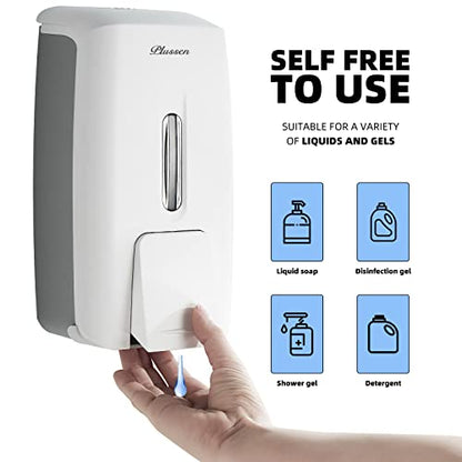 Soap Dispenser Wall Mount Adhesive Commercial Soap Dispenser 800ml No Drill Hand Sanitizer Dispenser for Bathroom Support Liquid and Gel,White-PN9088 - color: White
