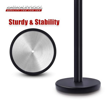DuraSteel Crowd Control Barriers Stanchions with Retractable Belts & Sign Holder - Metal Stanchion Posts w/ 6.5ft Black Retractable Barrier Belt Ropes - Queue VIP Safety Line Dividers - Set of 6 Poles - color: Black Belt, style: Black Stanchion 6 Pcs + 1