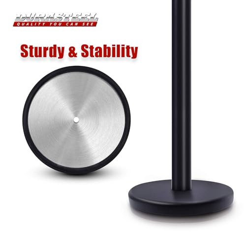 DuraSteel Black Crowd Control Barriers Stanchions with Retractable Belts - Metal Stanchion Posts w/ 6.5ft Black Retractable Barrier Belt Ropes - Queue VIP Safety Line Dividers - Set of 6 Stantions - color: Black Belt, style: Black Stanchion 6 Pcs Set