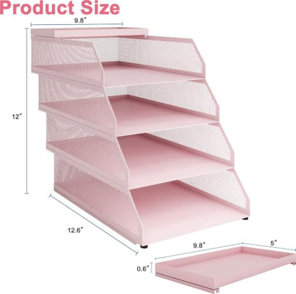 Natwind 4-Tier Stackable Metal Mesh Desk Paper Tray Organizer,Pink - color: Pink, size: 4 tier