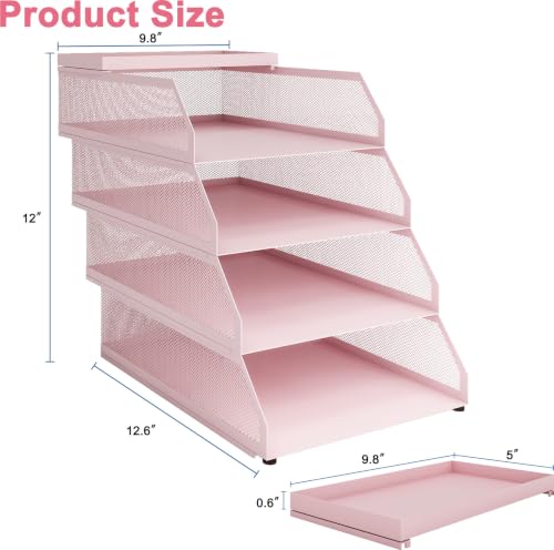 Natwind 4-Tier Stackable Metal Mesh Desk Paper Tray Organizer,Pink - color: Pink, size: 4 tier