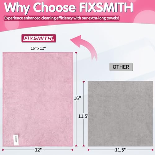 FIXSMITH Pink Microfiber Cleaning Cloth -Pack of 8, Highly Absorbent Cleaning Rags, 16"X12" All Purpose Cleaning Towels for Housekeeping, Kitchen, Car, Lint Free and Reusable Microfiber Towels - color: Pink, size: 8pk
