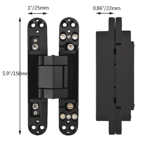 Invisible Hinges Concealed Door Hinge Heavy Duty Hidden Hinge 3-D Adjustable - Black -1 Pair - color: 6"_Black_2 Pack