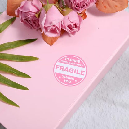 ElevateTech 2 inch 300 PCS Fragile Sticker Pink Round Fragile Labels Cute FragileSticker Handle with Care Thank You Label for Shipping Moving Glass Permanent Adhesive FragileLabels (150 Round)