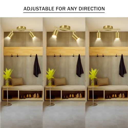 BoostArea LED 2 Light Track Lighting Kit, Gold 2 Way Ceiling Spot Lighting, Flexibly Rotatable Light Head for Kitchen, Living Room, Bedroom, GU10 Bulb Not Included - color: 2 Light-Gold