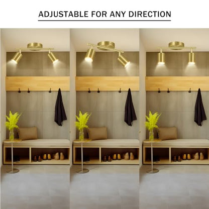 BoostArea LED 2 Light Track Lighting Kit, Gold 2 Way Ceiling Spot Lighting, Flexibly Rotatable Light Head for Kitchen, Living Room, Bedroom, GU10 Bulb Not Included - color: 2 Light-Gold