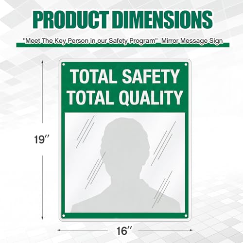 Safety Mirror Sign for Workplace " Total Safety Total Quality" Industrial Workplace Message Sign with Acrylic Mirror, Wall Mounted 16" x 19"