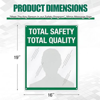 Safety Mirror Sign for Workplace " Total Safety Total Quality" Industrial Workplace Message Sign with Acrylic Mirror, Wall Mounted 16" x 19"