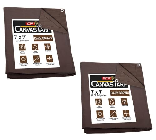 2 Pack 7' x 9' Dark Brown 12oz Canvas Tarp with Grommets - Water Resistant - Heavy Duty Canvas Tarps - Multipurpose Tarpaulin Cover for Canopy Tent, Roof, Camping, Semi Trucks & Cargo - color: Dark Brown (2 Pcs), size: 7' x 9'
