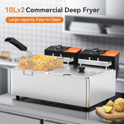 TANGME Commercial Deep Fryer, 3400W Electric Countertop Fryer with Baskets - size: 12L